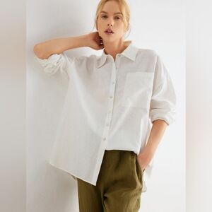 Grae Cove Piper Linen Cotton Oversized Button Up Long Sleeve Shirt White L